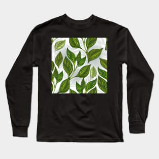 Seamless Pattern with Green Tea Leaves Long Sleeve T-Shirt